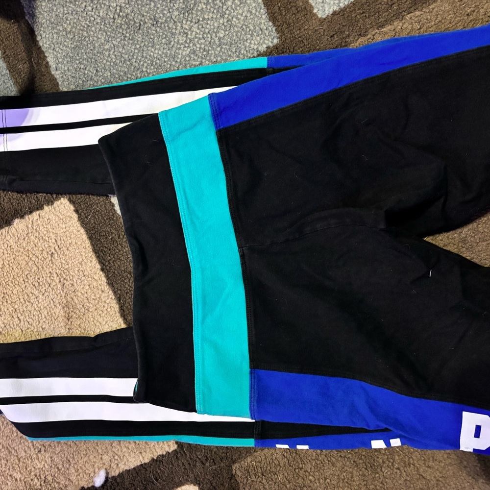 PINK Victoria's Secret Black and Blue Leggings